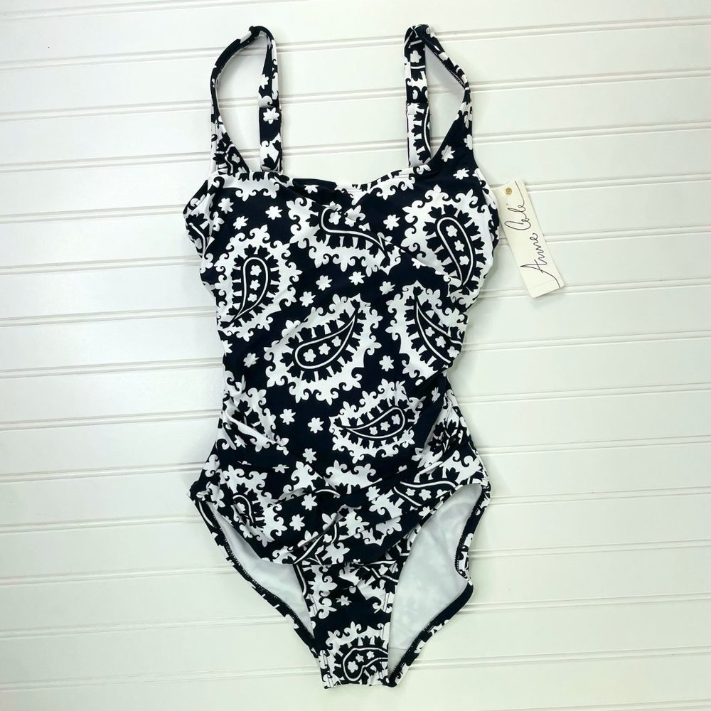 Ann Cole NEW Blk/Wht Paisley Print Swimsuit